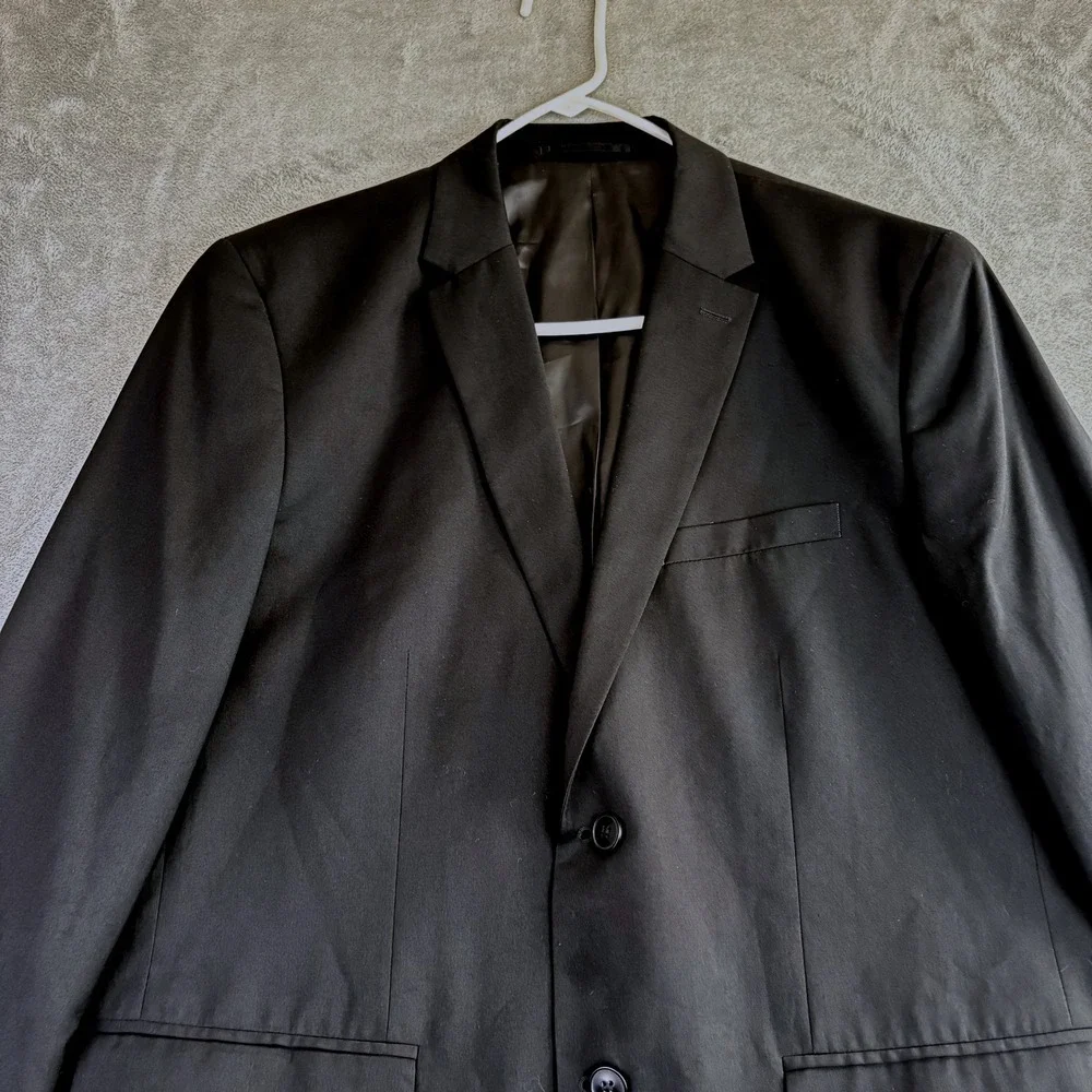 H&M Men Regular Fit Suit Jacket Blazer‎ Black Polyester Viscose US 44R Career